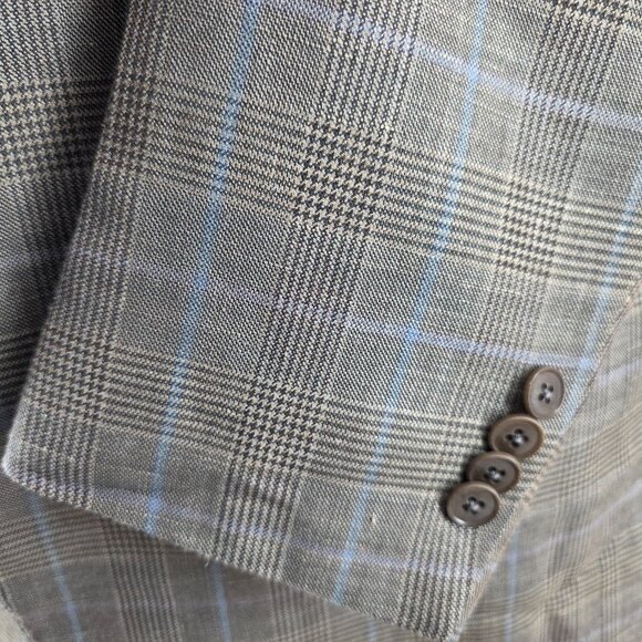 Ermenegildo Zegna 44L Sport Coat Gray Windowpane Wool Silk Linen Blazer Jacket - Picture 6 of 13